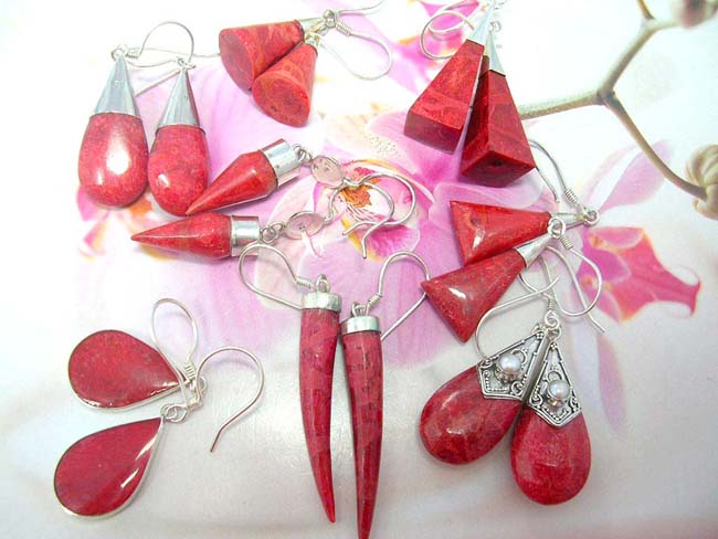 Online bali bali accessory store manufactures Handcrafted bali coral gemstone earrings with 925. sterling silver mountings
