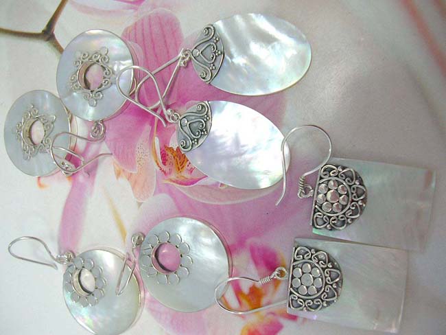 Bridal gift wholesale online, indonesian Ladies sexy bali seashell earrings with 925. sterling silver frame