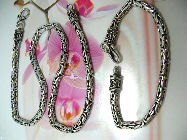 Online bali jewelry shopping, Exotic style chain necklace with beaded coil and snake design, crafted from 925. sterling silver