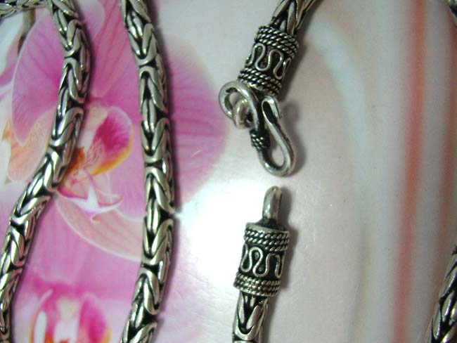 Online bali jewelry shopping, Exotic style chain necklace with beaded coil and snake design, crafted from 925. sterling silver