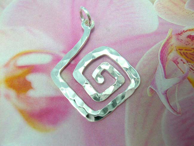 Online jewelry trends, Designed indonesian square spiral pendant, made from 925. sterling silver