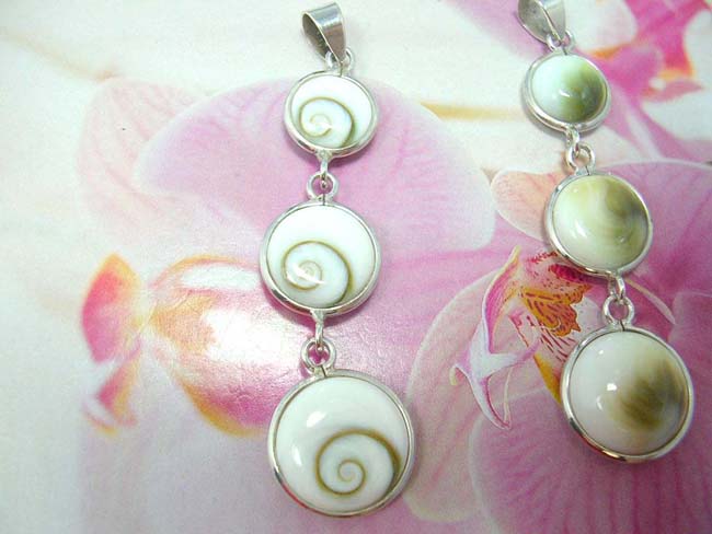 Ladies online gift jewelry, Three seashell collectible earrings with 925. sterling silver frame and chain