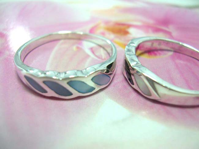 Modern jewelry online shopping, Abalone seashell gems inlaid in four wave designs of 925. sterling silver ring