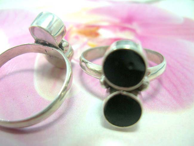 Double circle fantasy ring with two gemstones, handmade from 925. sterling silver. Bali outsourcing agency 