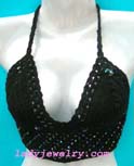 Beach fashion clothing distributor. handmade balinese crochet bra top in black color with sequence beads