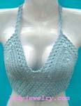 Designer summer manufacturer supplies Ladies light blue crochet knit halter top with sparkling sequence