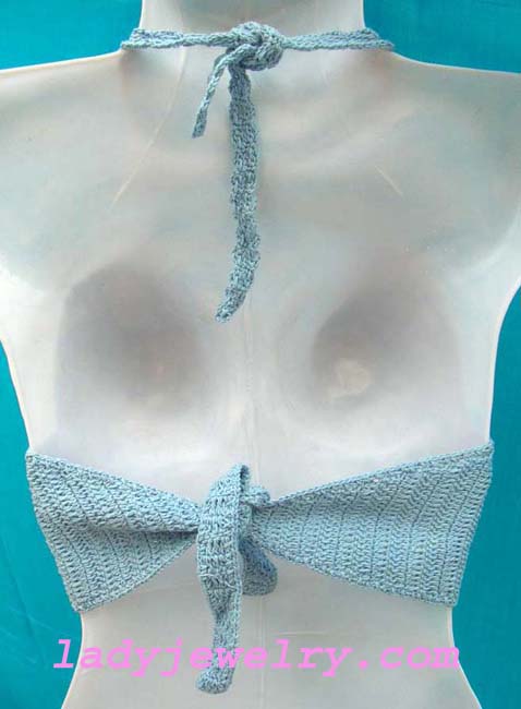 Designer summer manufacturer supplies Ladies light blue crochet knit halter top with sparkling sequence 