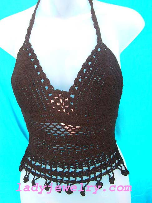Import fashion apparel supplier. Sexy black crochet summer top with embroidered fringe hem 