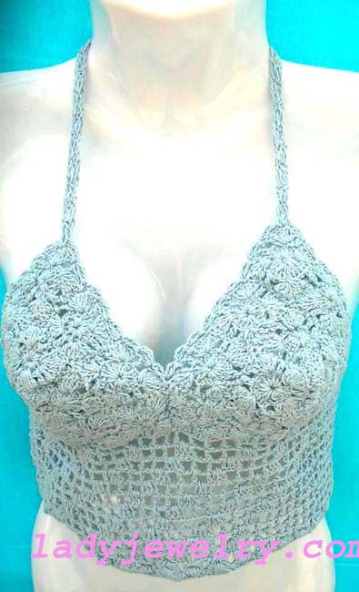 Art wear indonesian resort retail store. Gray blue thread art made summer halter top shirt 
