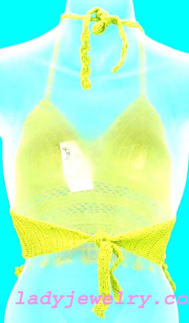 Unique bali garment outlet supplies sexy Batik fashion crochet summer top in yellow with seashell beading and decor 