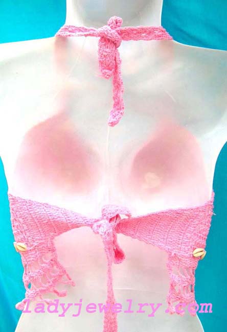 Sexy beach urban apparel . Buy quality Island designed needle work halter top in pink with crafted seashell emblem and shell beads  