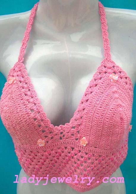 Beach wear clothing batik fashion shop. Indonesia summer top in beautiful crochet design with flower sequin decor 