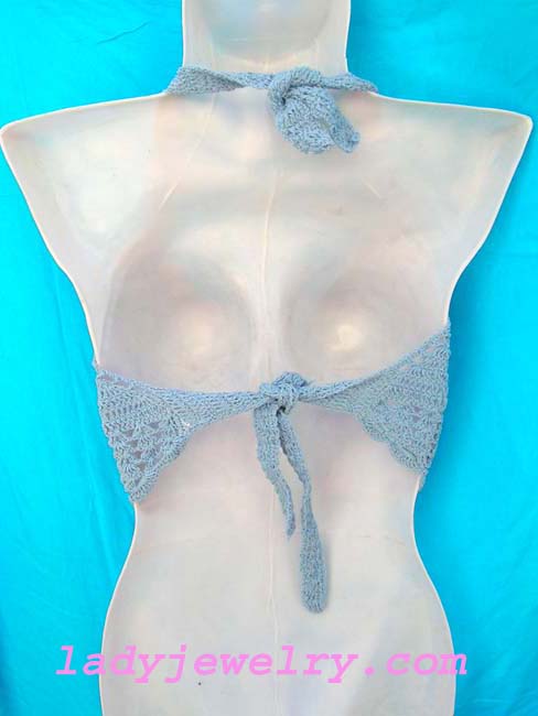 Exotic spring handcrafted casual outlet. V designed waist on gray blue knitted fashion top with seashell flower decor 
