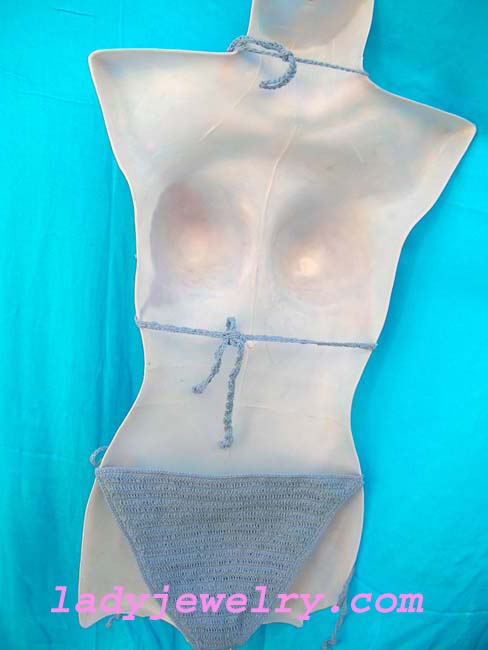 Fun youth crochet bikini in bali blue color and unique beaded decor. Beach beauty wholesale shopping catalog 