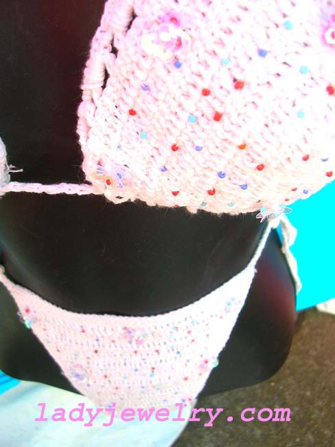 Sexy bathing suit boutique shop. Hot summer style needle work art bikini in pure white with beautiful beads and sequin flower design 