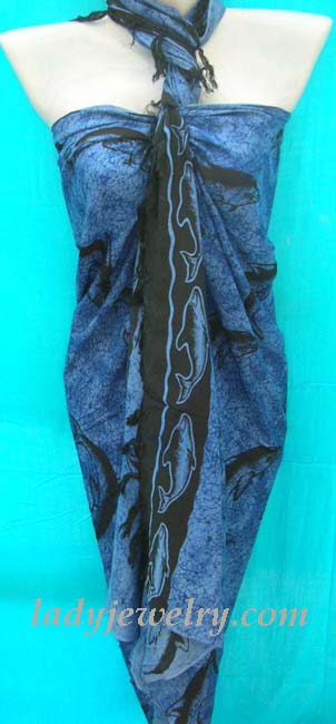 Online jewellry wear vacation retailer. Sea life print, blue beach sarong with dolphin designs 