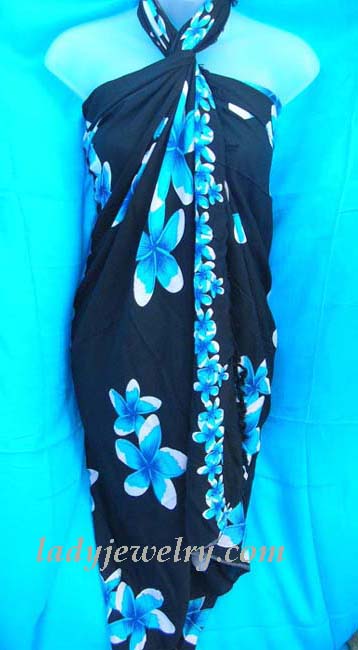 Aloha fashion store supplies Tropical flower pattern in light blue and white on dark blue bali bali beach scarf 
