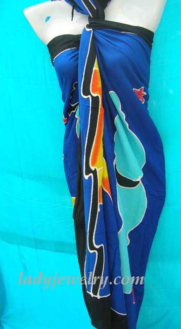 Ladies dress supply retail outlet. Unique tropical pattern on royal blue, yellow and black indonesian fashion sarong 