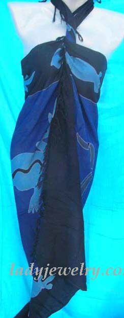Blue colored fashion bali sarong with sea life decor. Beach wear gift shop online 