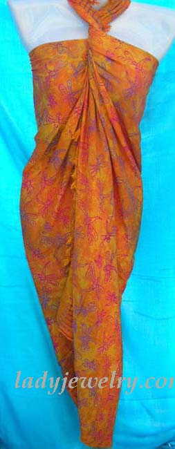 Swim suit supply accessory gallery. Orange exotic fashion dress wrap with dragonfly theme  