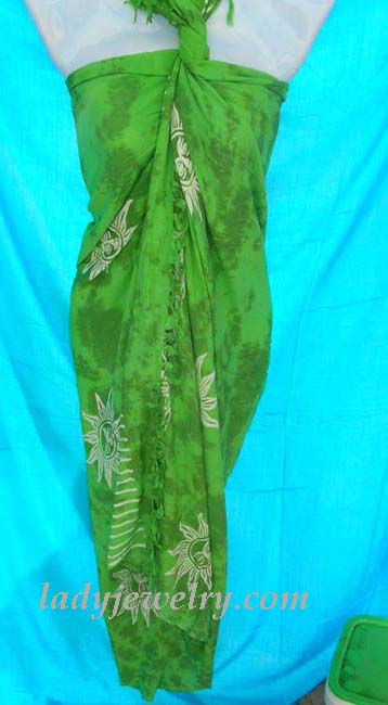 Online active clothing jewelry supplier. Summer sun pattern in white on green indonesia pareo shawl 