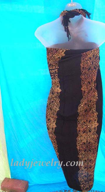 International online casual clothing jewelry express. Traditional celtic knot band design in orange on black spring pareo bali sarong 