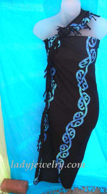Best summer clothing market dealer. Ladies handcrafted celtic knot band in blue on black batik wrap cover up 
