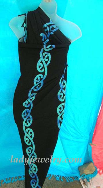 Best summer clothing market dealer. Ladies handcrafted celtic knot band in blue on black batik wrap cover up 