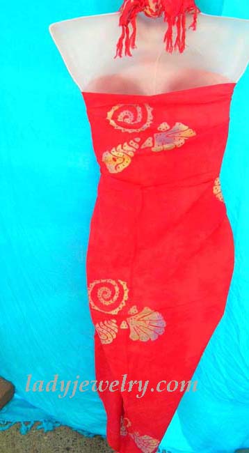 Balinese import sarong clothing outlet factory. Seashell art designed red pareo batik scarf 