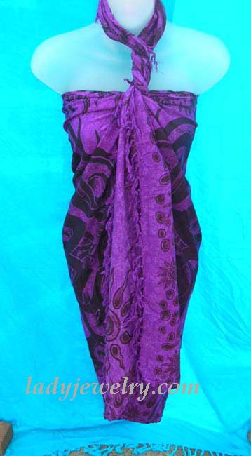 Handmade active clothing express agent. Stylish tribal tattoo design in black on purple balinese beach cover up 