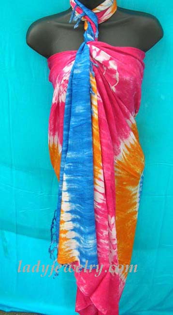 Hip tie dyed beach bathing suit shawl in blue, pink and yellow. Ladies online gift resort clothing jewelry 