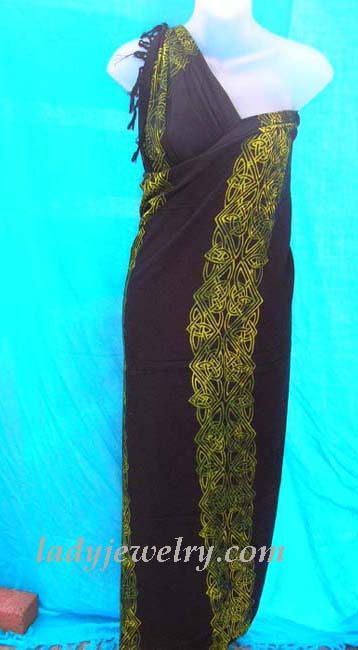Fashion clothing online exchange gallery. Exotic yellow celtic knot band on trendy black ladies sarong 
