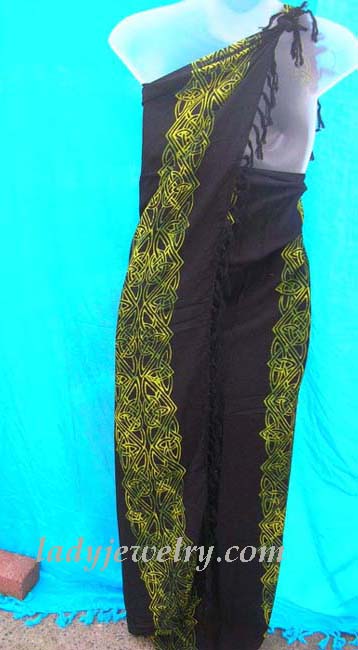 Fashion clothing online exchange gallery. Exotic yellow celtic knot band on trendy black ladies sarong 