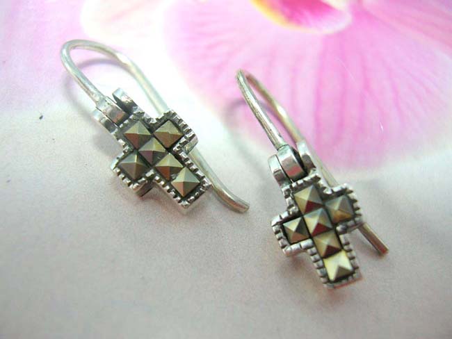 New age beauty accessory supplier, Diamond designed gemstones embedded in 925. sterling silver religious cross earrings