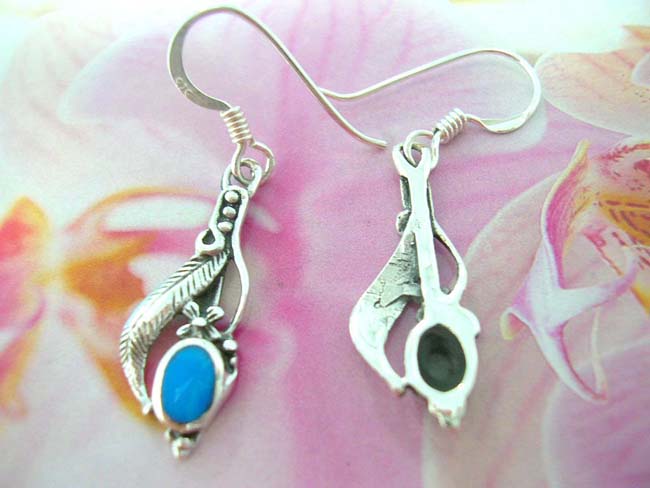 Premier accessory online supplier, Indonesia fashion earrings with turquoise gem and 925. sterling silver leaf and flower design