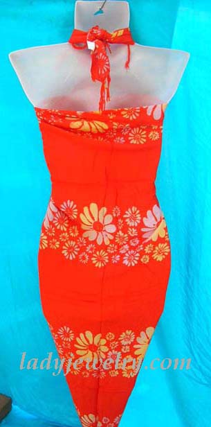Stylish red balinese fashion wrap skirt with daisy flower pattern. Womens jewelry accessory summer shopping 